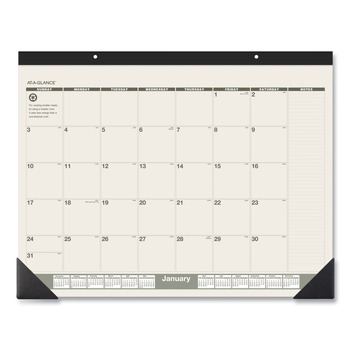 AT-A-GLANCE 12-Month (Jan to Dec): 2026 22 in. x 17 in. Recycled Monthly Desk Pad - Sand/Green Sheets, Black Binding/Black Corners