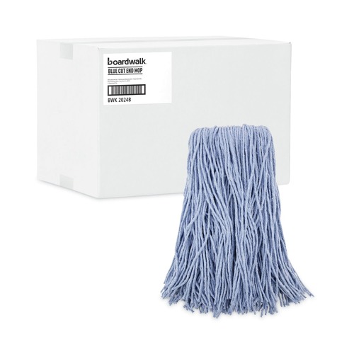 Mops | Boardwalk BWK2024B #24 Cotton/Synthetic Fiber Cut-End Standard Mop Head - Blue (12/Carton) image number 0