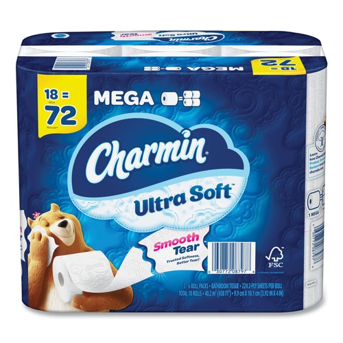Office Jansan | Charmin 08797 2-Ply Ultra Soft Mega Roll Septic Safe Bathroom Tissue - White (18/Carton) image number 0