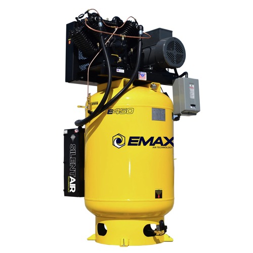 Stationary Air Compressors | EMAX ESP07V120V1 7.5 HP 120 Gallon Industrial 2 Stage Single Phase Industrial V4 Pressure Lubricated Pump 31 CFM @ 100 PSI Plus SILENT Air Compressor image number 0