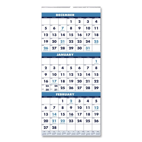 Calendars & Planners | House of Doolittle 3646 8 in. x 17 in. 14-Month: Dec 2025 to Jan 2027 Recycled 3-Month Format Vertical Orientation Wall Calendar - White Sheets image number 0