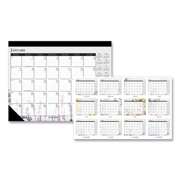 House of Doolittle 22 in. x 17 in. 12-Month (Jan-Dec) 2026 Recycled Desk Pad Calendar - Wild Flowers Artwork