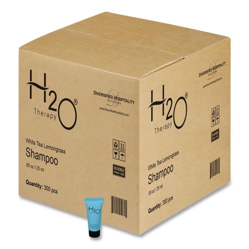 Cleaning & Janitorial Supplies | Diversified Hospitality Solutions H2O06S085 H2O Therapy 0.85 oz Single-Use Shampoo - White Tea and Lemongrass (300/Carton) image number 0