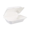  | Boardwalk HL-96BW 9 in. x 6 in. x 3.19 in. 1-Compartment Hinged-Lid Sugarcane Bagasse Food Containers - White (125/Sleeve, 2 Sleeves/Carton) image number 0