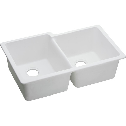 Kitchen Sinks | Elkay ELGU250RWH0 Quartz Classic 33 in. x 20-1/2 in. x 9-1/2 in., Offset Double Bowl Undermount Sink (White) image number 0