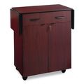 Cleaning Carts | Safco 8962MH 32.5 in. to 56.25 in. x 20.5 in. x 38.75 in. 1 Drawer 3 Shelves Engineered Wood Hospitality Cart with Drop Leaves - Mahogany image number 0