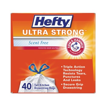 Hefty Ultra Strong 23.75 in. x 24.88 in. 13 gallon Drawstring Extra Heavy-Duty Tall Kitchen Trash Bags - White (240/Carton)