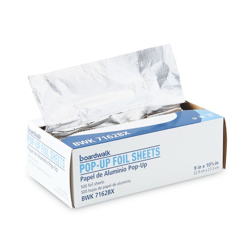 Just Launched | Boardwalk BWK7162 Pop-Up Aluminum Foil Wrap Sheets, 9 x 10 3/4, Silver (6 Boxes/Carton, 500/Box) image number 0