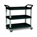 Utility Carts | Rubbermaid Commercial FG409100BLA 40.63 in. x 20 in. x 37.81 in. 300 lbs. Capacity 3 Shelves Plastic Xtra Utility Cart with Open Sides - Black image number 4