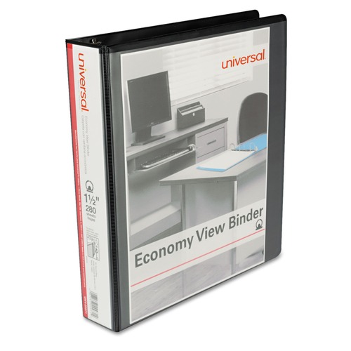 Office Jansan | Universal UNV20971 3 Rings 1.5 in. Capacity Economy Round Ring View 11 in. x 8.5 in. Binder - Black image number 0