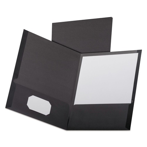 Office Jansan | Oxford 53406EE Linen Finish Twin Pocket Letter Folders - Black (25/Box) image number 0