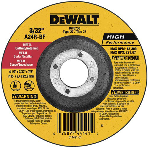 Grinding Sanding Polishing Accessories | Dewalt DW8750-BNDL10 4-1/2 in. x 3/32 in. A24R High Performance Metal Cutting/Notching Wheels (25 Pc) image number 0