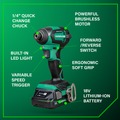  | Metabo HPT KC18DEXQBM 18V MultiVolt Lithium-Ion Brushless Cordless Drill Driver and Impact Driver Combo Kit (2 Ah) image number 3