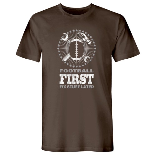 Shirts | Buzz Saw PR123395S "Football First Fix Stuff Later" Premium Cotton Tee Shirt - Small, Brown image number 0