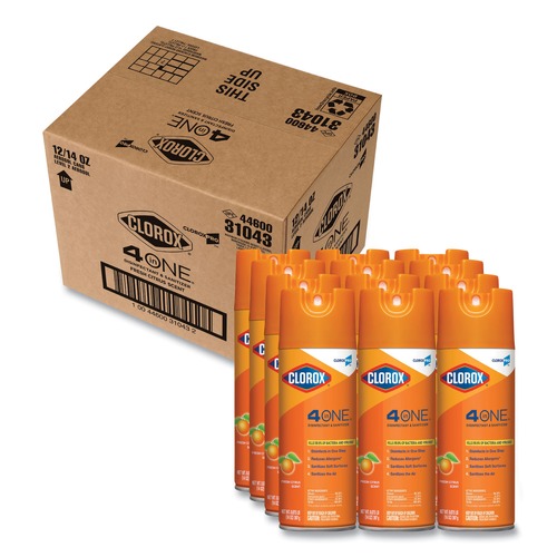 Clorox 31043 14 oz. Citrus 4-in-1 Disinfectant and Sanitizer Aerosol Spray (12/Carton) image number 0