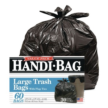 Handi-Bag 30 in. x 33 in. .65 mil 30 Gallon Super Value Pack Trash Bags - Black (60/Box)