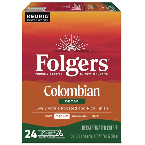Coffee | Folgers 5000363988 100% Colombian Decaf Coffee K-Cups (24/Box) image number 0
