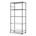 Office Jansan | Alera ALESW653618BA 36 in. x 18 in. x 72 in. 5-Shelf Wire Shelving Kit with Casters and Shelf Liners - Black Anthracite image number 2