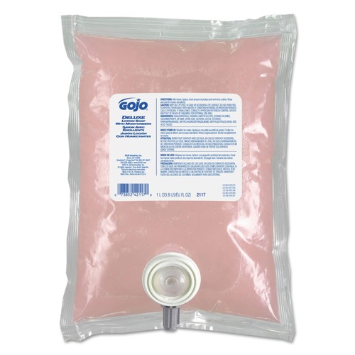 Cleaning & Janitorial Supplies | GOJO Industries 2117-08 NXT Deluxe 1000 ml Lotion Soap with Moisturizer Refill - Light Floral Liquid image number 0