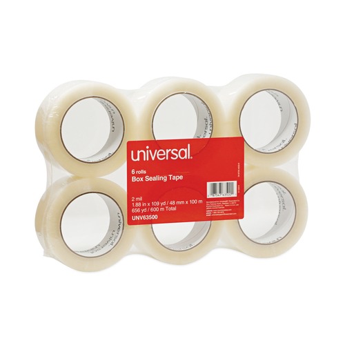 Mothers Day Sale! Save an Extra 10% off your order | Universal UNV63500 3 in. Core 1.88 in. x 110 yds. General-Purpose Box Sealing Tape - Clear (6/Pack) image number 0