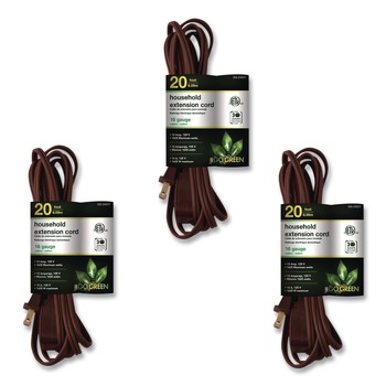 GoGreen Power 20 ft. 13 Amps Household Extension Cord - Brown (3/Pack)