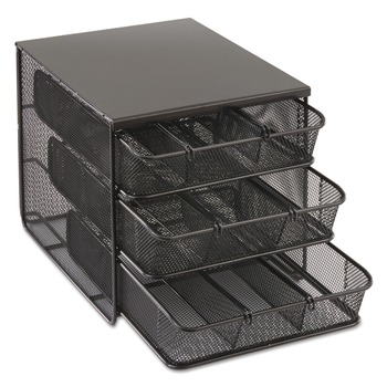 Safco 11.5 in. x 8.25 in. x 8.25 in. 7 Compartments 3 Drawer Hospitality Organizer - Black