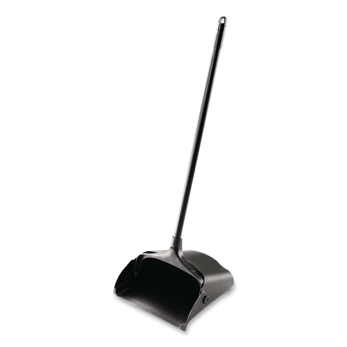 Office Jansan | Rubbermaid Commercial FG253100BLA 12.5 in. x 37 in. Lobby Pro Polypropylene with Vinyl Coat Upright Dustpan with Wheels - Black image number 0