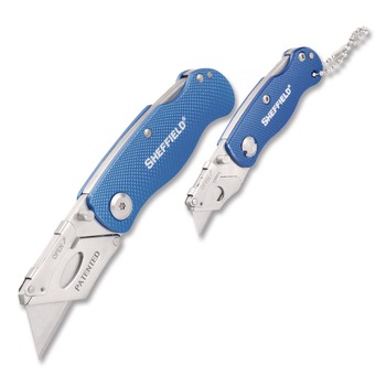 GreatNeck 12117 1 Standard 1 Mini Blade Folding Lock Back Utility Knife Set - Blue