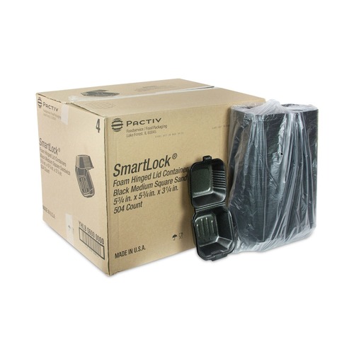 Food Service | Pactiv Corp. YHLB06000000 SmartLock 5.75 in. x 5.75 in. x 3.25 in. Sandwich Foam Hinged Lid Container - Black (504/Carton) image number 0