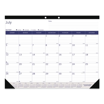Blueline 22 in. x 17 in. 13-Month (Jul 2025-2026) DuraGlobe Academic Desk Pad Calendar - White/Blue/Gray Sheets/Black Headband