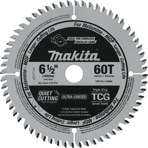 Circular Saw Accessories | Makita A-99998 6-1/2 in. 60T (TCG) Carbide-Tipped Cordless Plunge Saw Blade image number 0