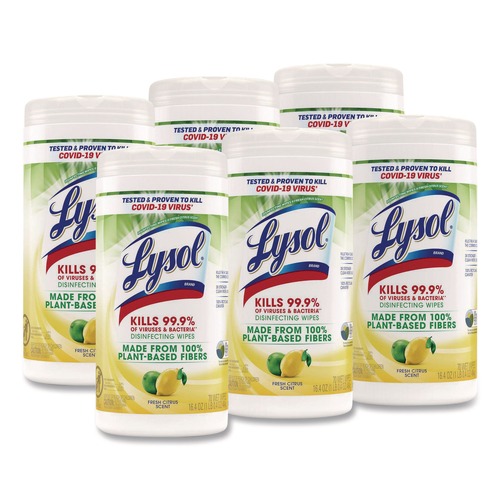 Cleaning & Janitorial Supplies | LYSOL Brand 19200-49128 1-Ply 7 in. x 7.25 in. Disinfecting Wipes II - Fresh Citrus Scent, White (6/Carton) image number 0