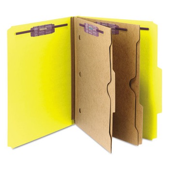 Smead 6 SafeSHIELD Fasteners 2 Dividers Letter Size 6-Section Pressboard Top Tab Pocket Classification Folders - Yellow (10/Box)