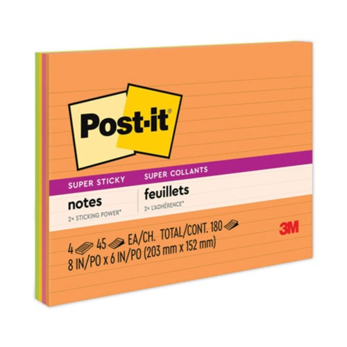 Office Jansan | Post-it Notes Super Sticky 6845-SSPL 8 in. x 6 in. Note Ruled Meeting Notes - Energy Boost Collection (45-Sheets/Pad, 4-Pads/Pack) image number 0