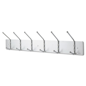 Safco 36 in. x 3-3/4 in. x 7 in. Six Ball-Tipped Double-Hooks Metal Wall Rack - Satin Metal