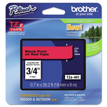 Brother P-Touch 0.7 in. x 26.2 ft. TZe Standard Adhesive Laminated Labeling Tape - Black on Red