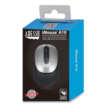 Adesso 2.4 GHz Frequency 30 ft. Wireless Range iMouse Antimicrobial Wireless Mouse - Black/Silver