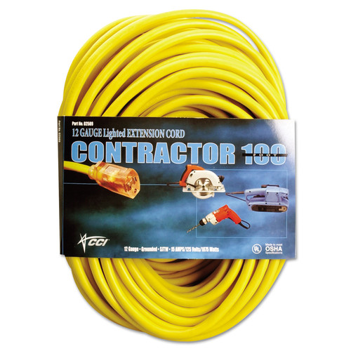 Extension Cords | Coleman Cable 026898802 100 ft. Vinyl Extension Cord (Yellow) image number 0