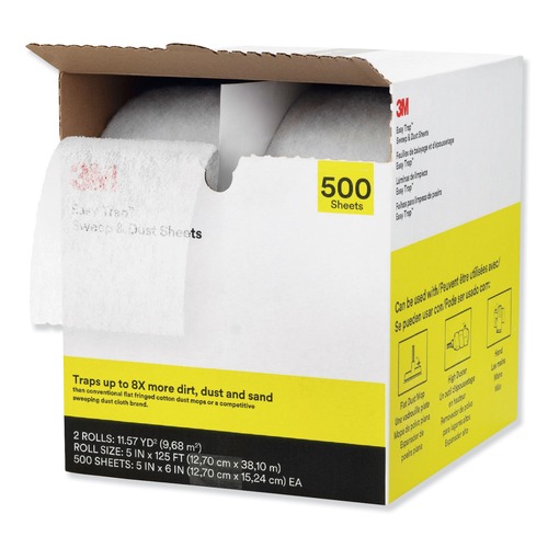 Cleaning & Janitorial Supplies | 3M 55655W Easy Trap 5 in. x 125 ft. Sweep and Dust Sheets - White (2 Rolls/Carton, 250/Roll) image number 0