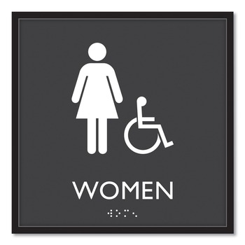 Headline Sign 8 in. x 8 in. Women Accessible Plastic ADA Sign - Clear/White