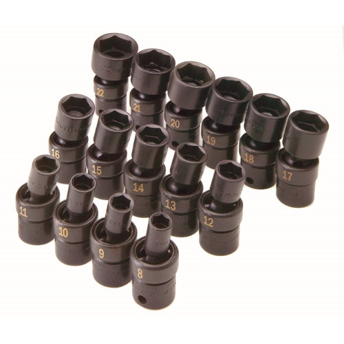 Sockets | SK Hand Tool 33350 15-Piece 3/8 in. Drive 6-Point Swivel Metric Impact Socket Set image number 0