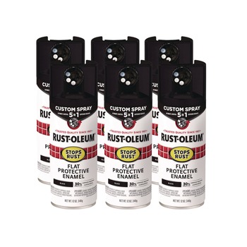 Rust-Oleum Stops Rust 5-in-1 Spray Paint, Flat Black, 12 oz Aerosol Can, 6/Carton