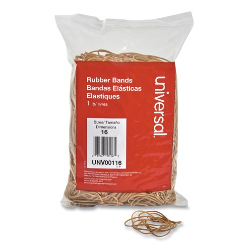 Office Jansan | Universal UNV00116 0.04 in. Gauge Size 16 Rubber Bands - Beige (1900/Pack) image number 0