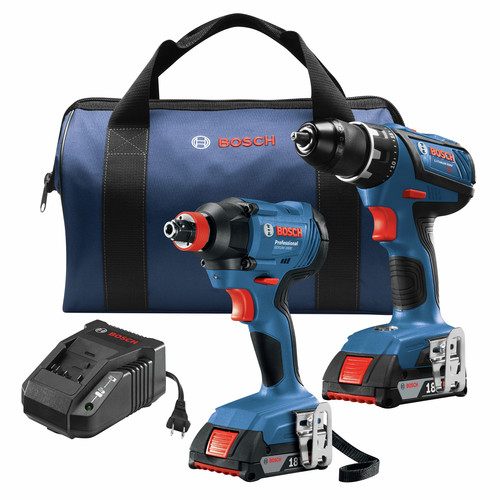 Combo Kits | Bosch GXL18V-232B22 18V Compact Tough Lithium-Ion 1/2 in. Cordless Drill Driver / 1/4 in. and 1/2 in. 2-in-1 Bit/Socket Cordless Impact Driver Combo Kit (2 Ah) image number 0
