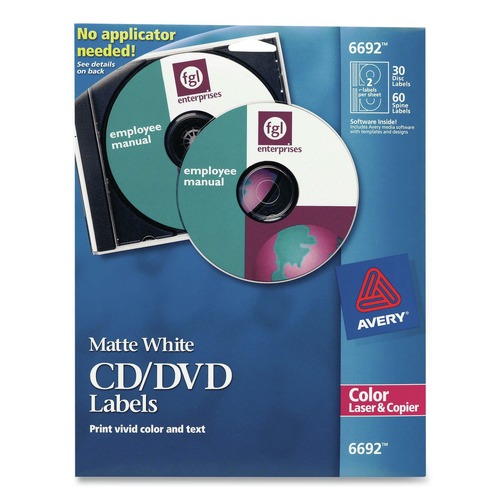 Office Jansan | Avery 06692 Laser CD Labels - Matte White (30-Piece/Pack) image number 0