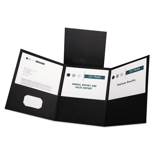 Office Jansan | Oxford 59806 11 in. x 8.5 in. 150 Sheet Capacity Tri-Fold Folder with 3 Pockets - Black (20/Box) image number 0