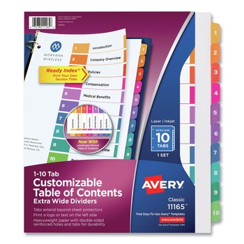 Avery Ready Index 11 in. x 9.25 in. 10-Tab 1 to 10 Extra Wide Tabs Customizable TOC Dividers - Multicolor Tabs/White (1-Set)