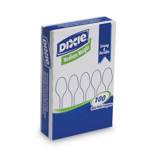 Cutlery | Dixie TM207 Heavy Mediumweight Plastic Cutlery Teaspoons - White (100/Box) image number 0