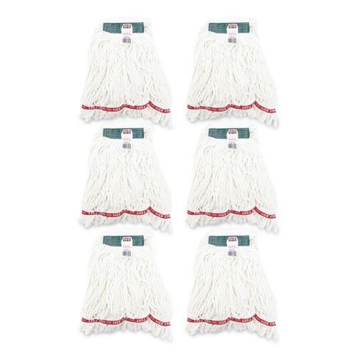 Mops | Rubbermaid Commercial FGA21206WH00 Web Foot Shrinkless Looped-End Cotton/Synthetic Wet Mop Head - Medium, White (6/Carton) image number 0