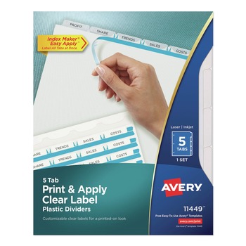 Avery 11 in. x 8.5 in. 5-Tab Clear Label Plastic Dividers with Printable Label Strip - Frosted Clear Tabs (1-Set)